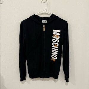 Moschino Teen Black Zip-Up Hoodie with Logo